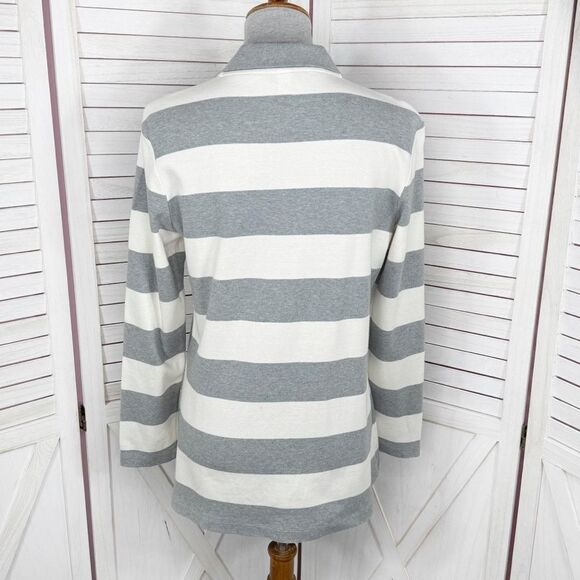 Moda International Rugby Stripes Button Front Cardigan Sweater Grey White Medium - Picture 4 of 11